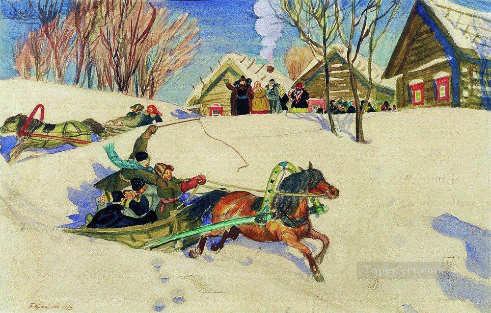 シュロベティド 1920 1 ボリス・ミハイロヴィチ・クストーディエフ 子供 動物 ペット油絵